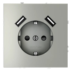 Изображение Розетка встраиваемая VOLTUM S70 с заземлением и защитными шторками 16А с USB A+A (сталь)